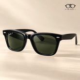 VisionX EyeWear Ray-Ban Wayfarer sunglasses featuring a thick black acetate frame and classic green lenses.