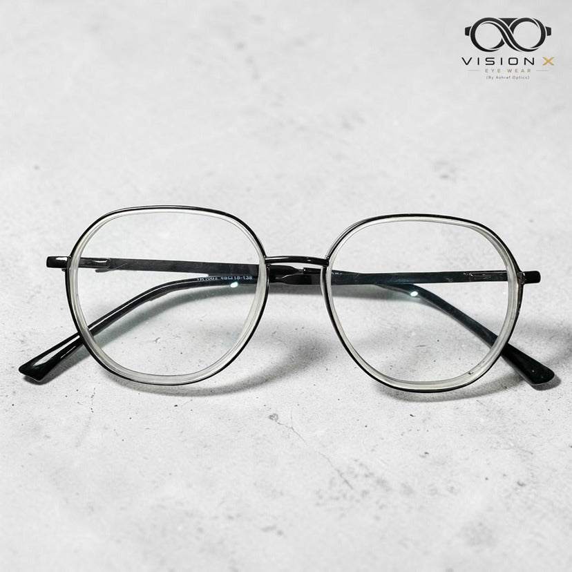 Mrodans Silver Black geometric round optical frame for women