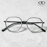 Mrodans Silver Black geometric round optical frame for women