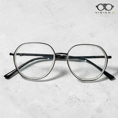 Mrodans Silver Black geometric round optical frame for women