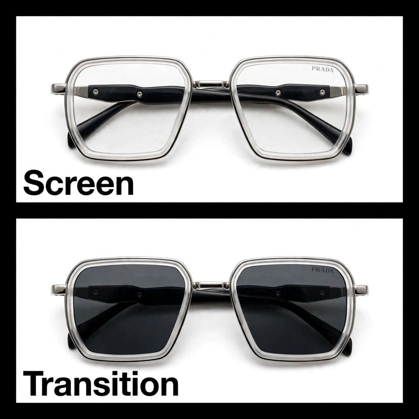 Prada Silver/Grey rectangle optical frame for men