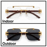 Solar Cheetah Gold/Brown rimless square optical frame for men