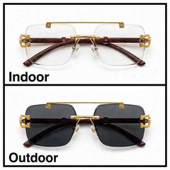 Solar Cheetah Gold/Brown rimless square optical frame for men