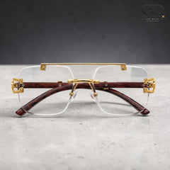 Solar Cheetah Gold/Brown rimless square optical frame for men view 2