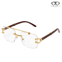 Solar Cheetah Gold/Brown rimless square optical frame for men view 3