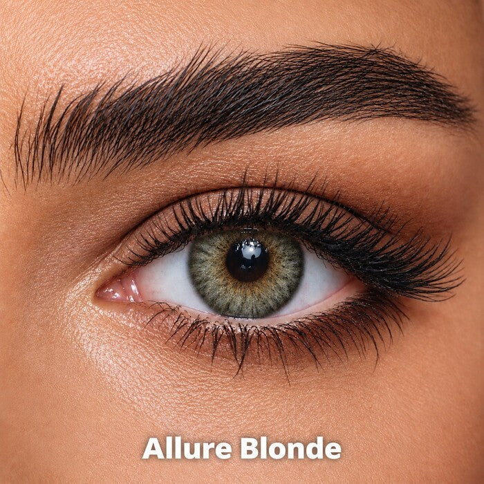 Bella Diamond Collection Allure Blonde coloured contact lens worn on a brown eye