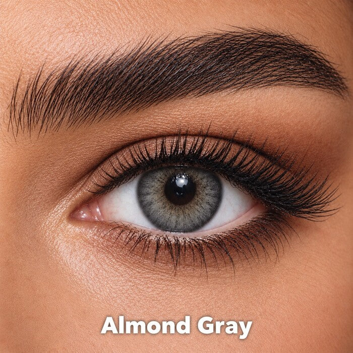 Bella Diamond Collection Almond Gray coloured contact lens worn on a brown eye