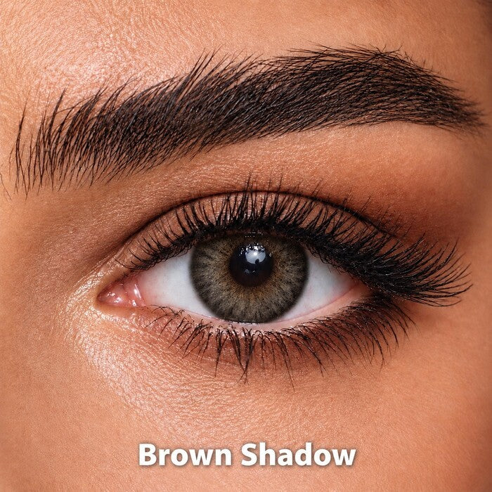 Bella Diamond Collection Brown Shadow coloured contact lens worn on a brown eye