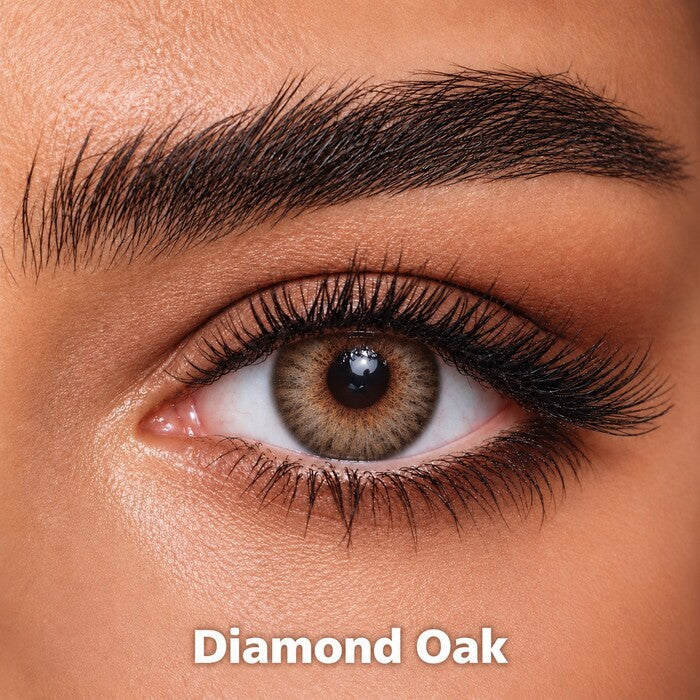 Bella Diamond Collection Diamond Oak coloured contact lens worn on a brown eye