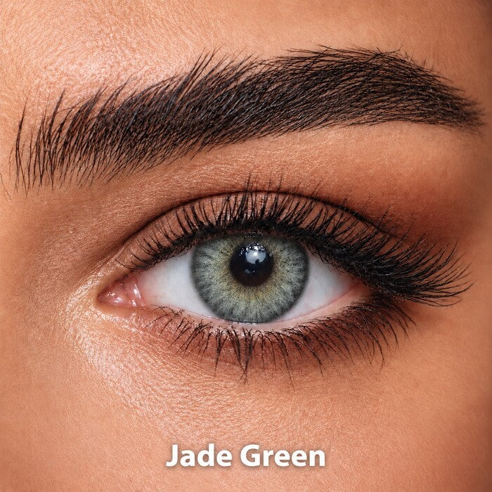 Bella Diamond Collection Jade Green coloured contact lens worn on a brown eye