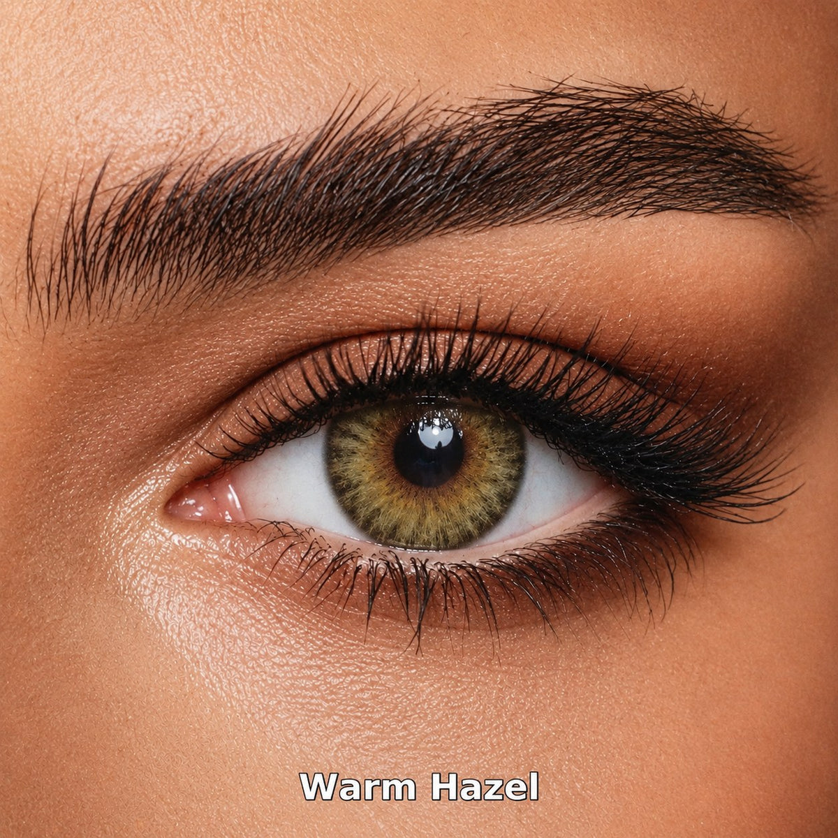 FreshKon Colors Fusion Warm Hazel coloured contact lens worn on a brown eye