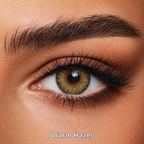 FreshKon Colors Fusion Warm Hazel coloured contact lens worn on a brown eye
