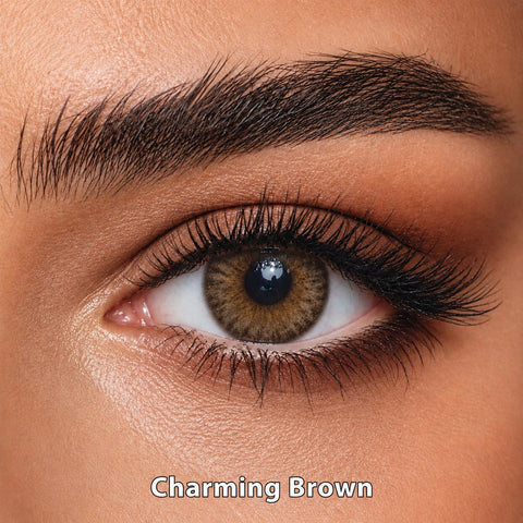FreshKon Mosaic Charming Brown coloured contact lens worn on a brown eye