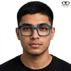 HOXCRS Teal rectangle optical frame for men view 3