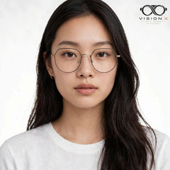 Mei Kailin Gold Black geometric round optical frame for women view 4