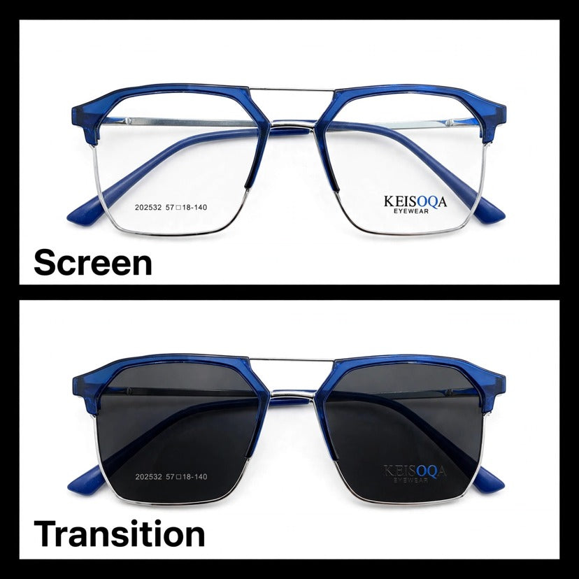 KEISOQA Blue geometric optical frame for men